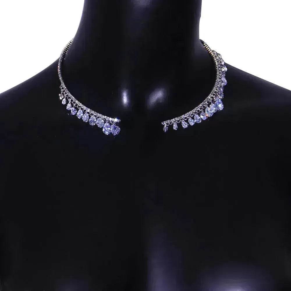 Crystal Rhinestone Collar Necklace for Women Weeding Bridesmaid Necklace Gold and Silver Necklace - Velora