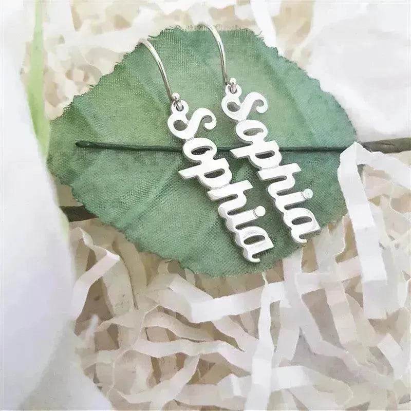 Custom Vertical Name Earrings Dangle Jewelry for Women Stainless Steel - Velora