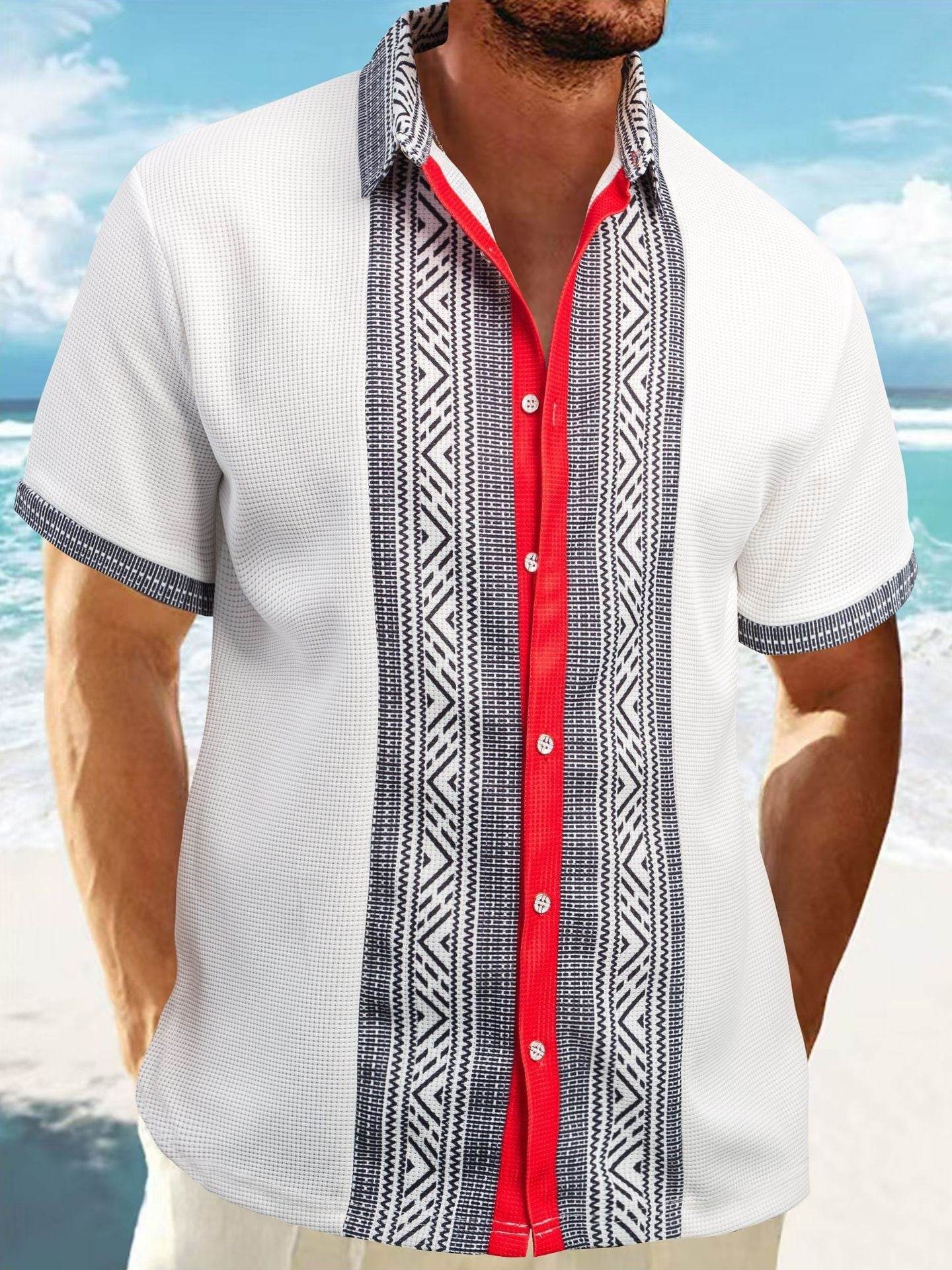 Printed Button Short Sleeve Men - Velora