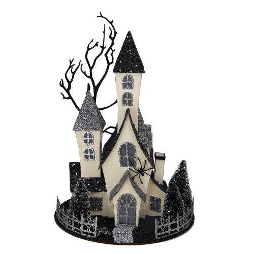 10x8.3x13.5 Cardboard Lighted Haunted House, Black Beige Tabletop Holiday Halloween Decor, Battery Powered - Velora