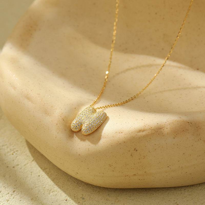 Silver 26 Letter Bubble Necklace For Women Full Diamond - Velora