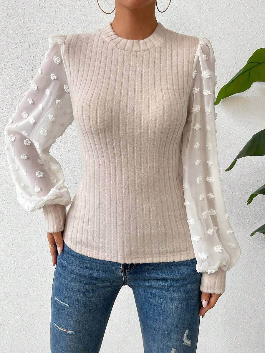Women's Knitwear Round Neck Stitching Long Sleeve - Velora