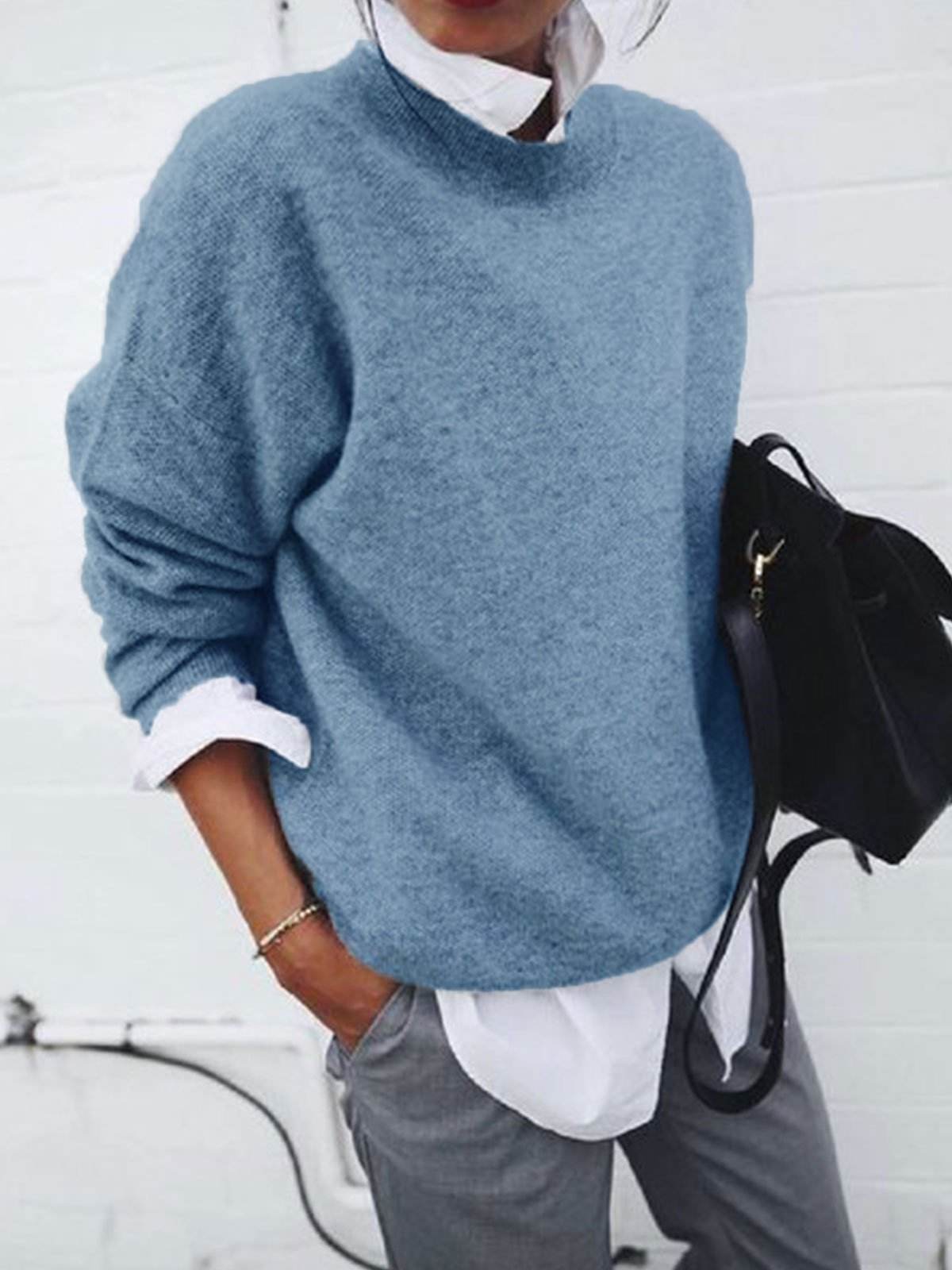 Fashion Long Sleeve Pullover Sweater Fall And Winter Fashion Solid Color Knitted Tops For Women Clothing - Velora