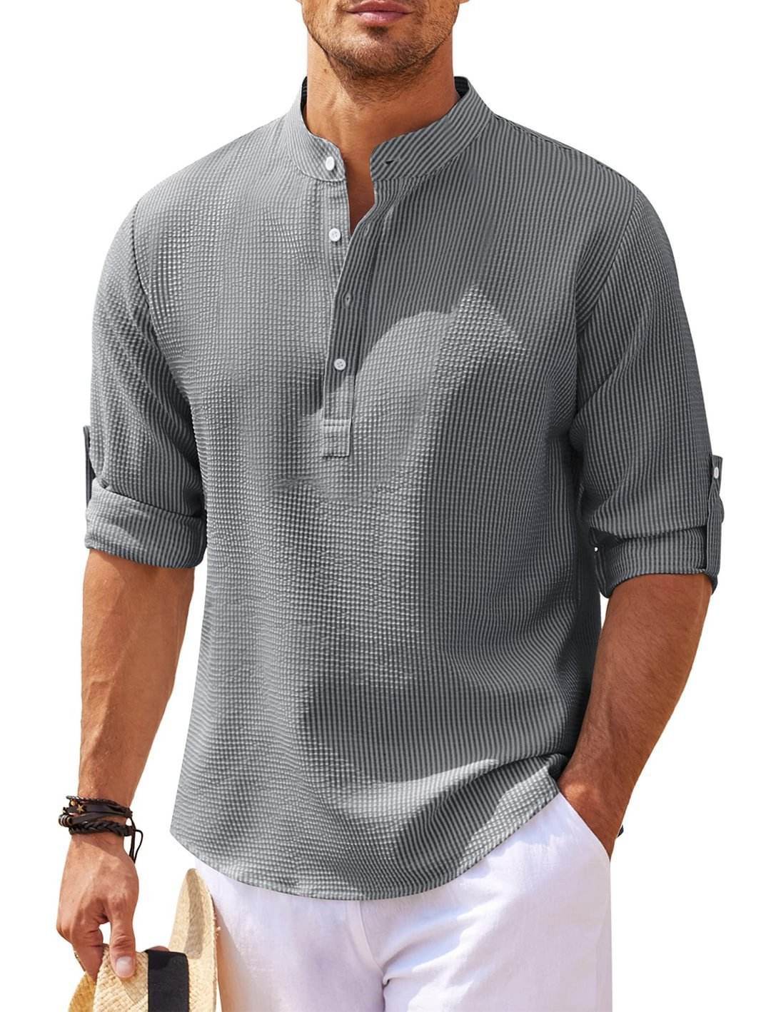 Stand Collar Button Shirt Summer Pineapple Texture Shirt Casual Top Men's Clothing - Velora