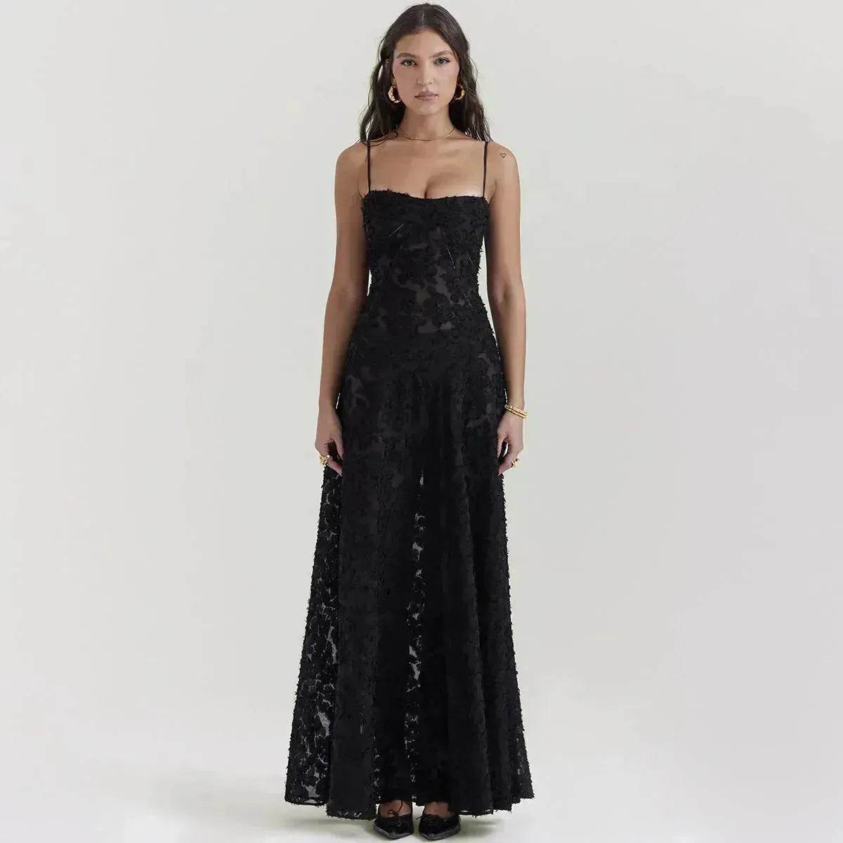 Fashion Suspender Lace Long Dress Summer Strapless Collar Elegant Evening Dresses For Women - Velora