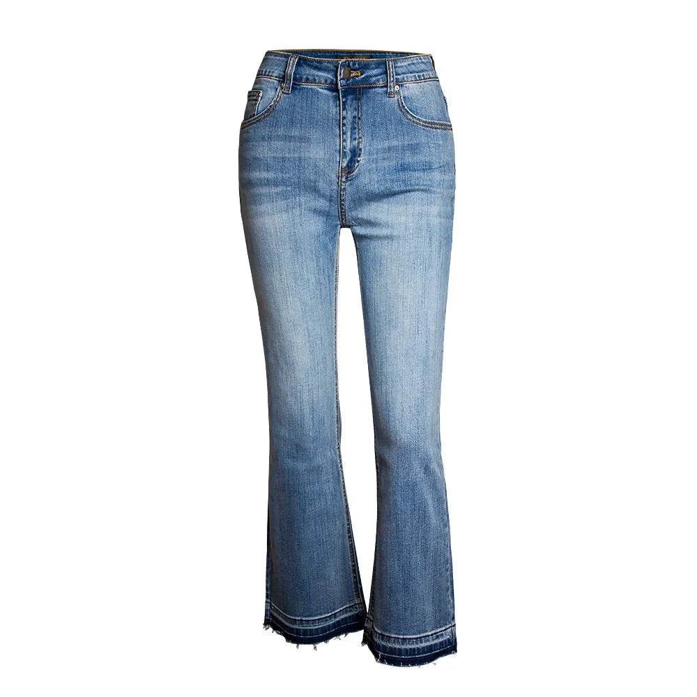 Women's Washed Elastic Loose Wide Leg Ankle-length Bootcut Jeans - Velora