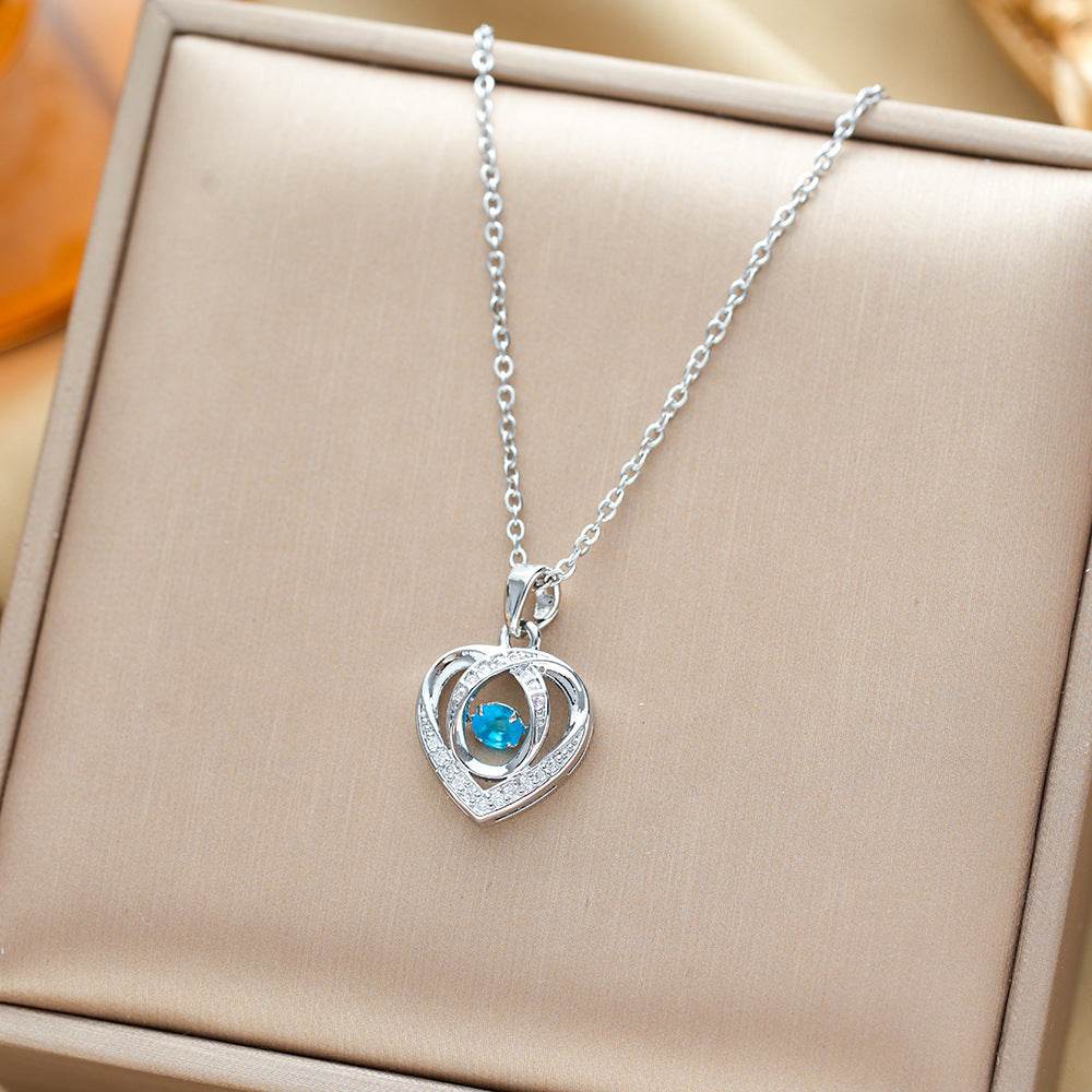Fashion Dancing Love Necklace With Rhinestones Personality Creative Clavicle Chain Heart-shaped Necklace For Valentine's Day Gift - Velora