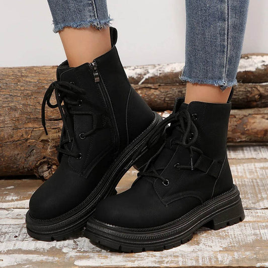 Square-heeled Lace-up Boots For Women Fall Winter All-match Slim Shoes Fashion Ankle Boot - Velora