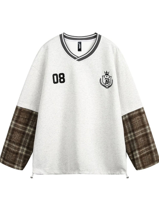 Men's Plaid Sleeve V-Neck Sweatshirt - Velora