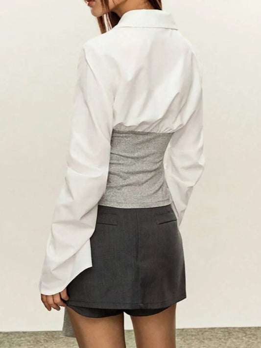 Long Sleeve Tie Front Blouse - Velora