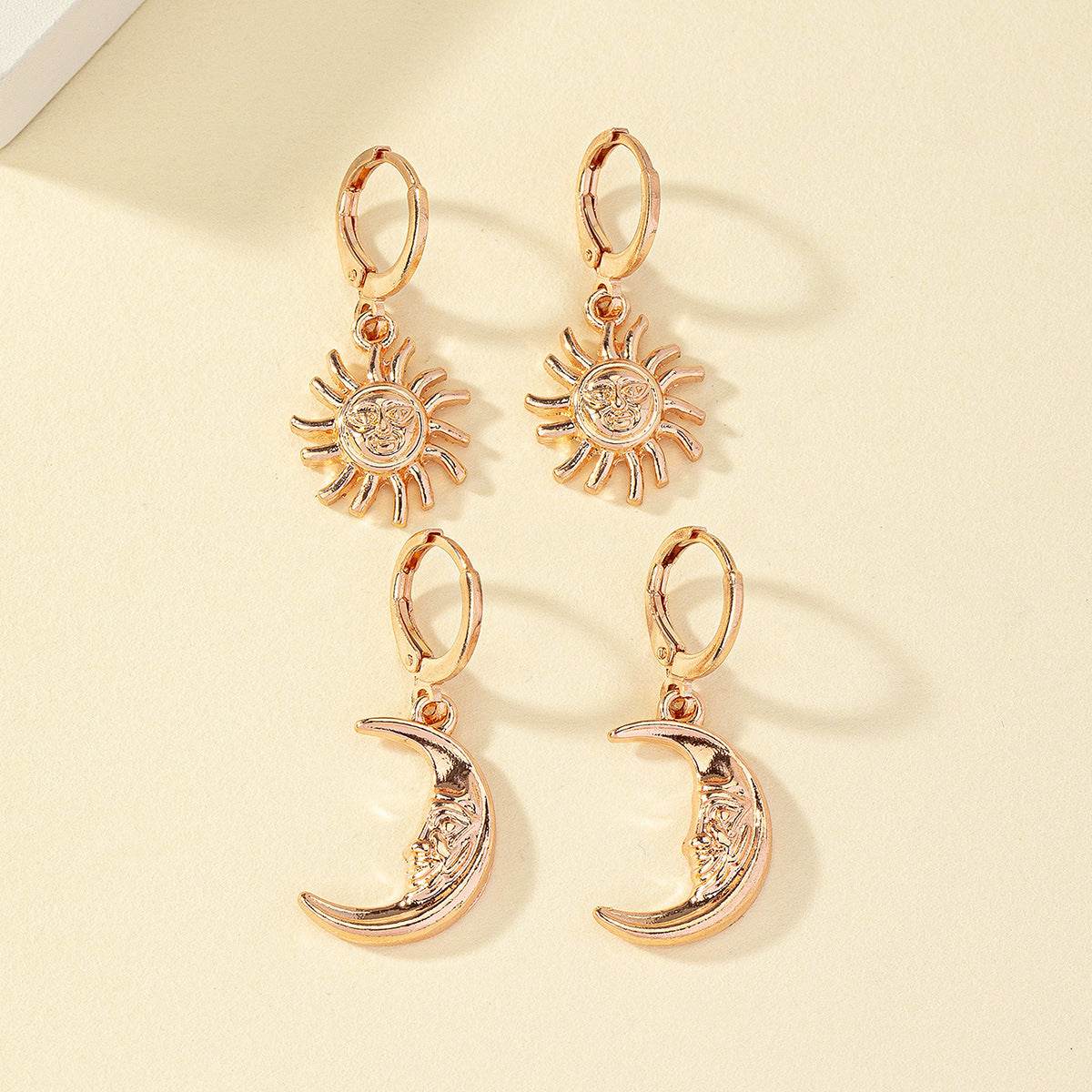 Popular Ornament Sun Moon Face Crescent Trendy Earrings - Velora