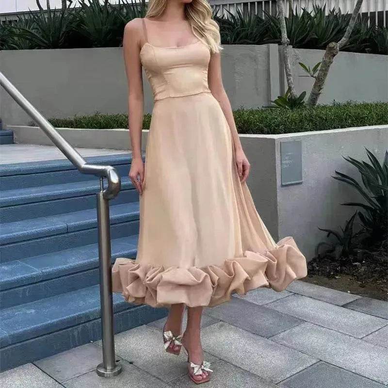 Fashion Suspenders Large Flower Swing Three-dimensional Flower A- Line Skater Dress Womens Clothing - Velora