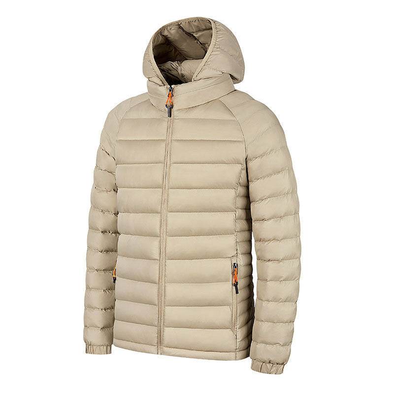 Winter Lightweight Hooded Coat With Pockets Fashion Warm Portable Zipper Jacket For Men Clothing Solid Color Outerwear Tops - Velora