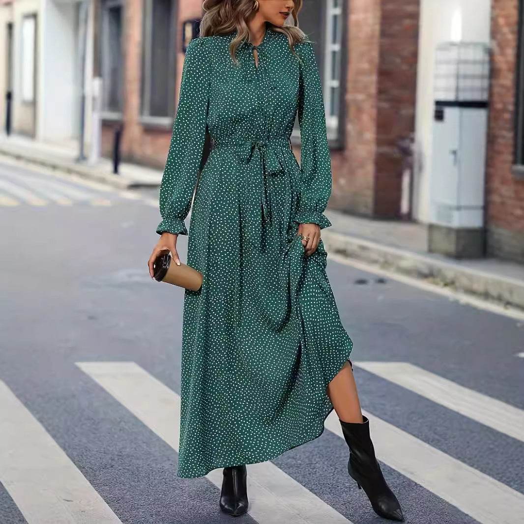 Women's Long Sleeve Dotted Prints Dress - Velora