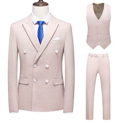 Men's Oversized Double Breasted Solid Color Suit Three Piece Set - Velora