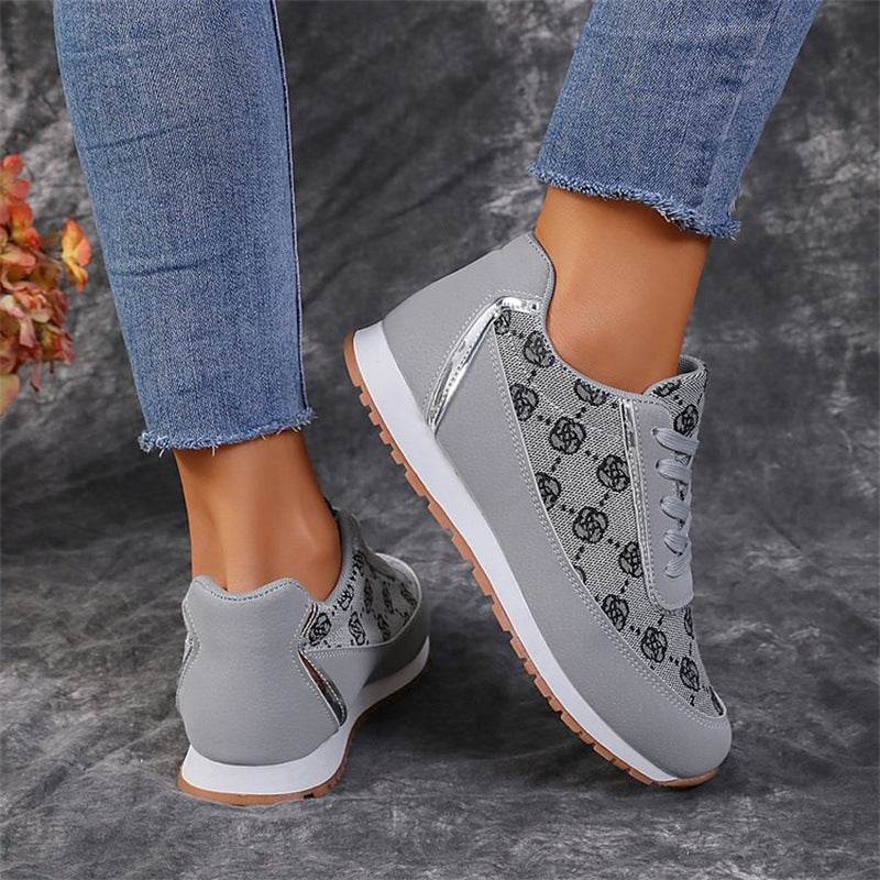 Flower Print Lace-up Sneakers Casual Fashion Lightweight Breathable Walking Running Sports Shoes Women Flats - Velora