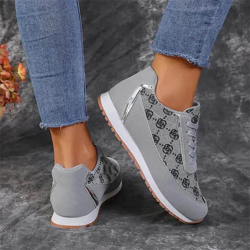Flower Print Lace-up Sneakers Casual Fashion Lightweight Breathable Walking Running Sports Shoes Women Flats - Velora