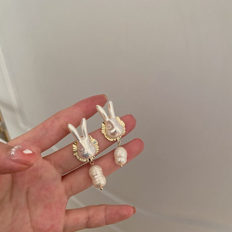 925 Silver Needle Cute Pearl Bunny Baroque Pearl https://like2b-uy