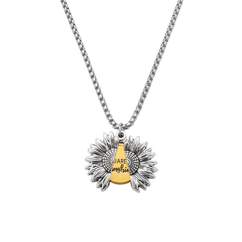 Creative Openable Sunflower Pendant Necklace Fashion Letter Jewelry Gift - Velora