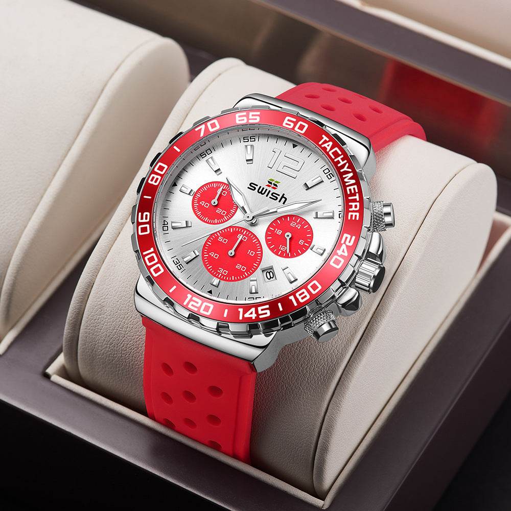 Men's Luminous Sports Breathable Hole Silicone Strap Six-pin Quartz Watch - Velora