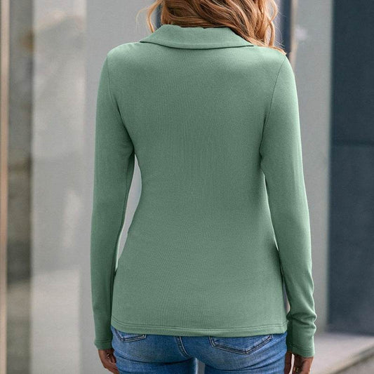 V-neck Slim Knit Long-sleeved Shirt Ken Strip - Velora