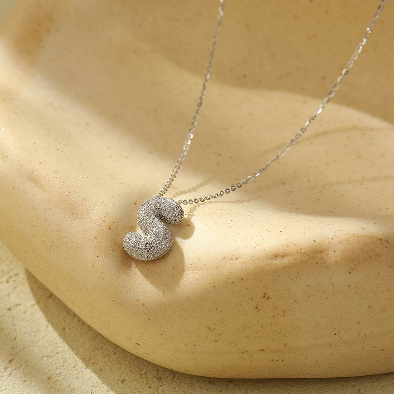 Silver 26 Letter Bubble Necklace For Women Full Diamond - Velora