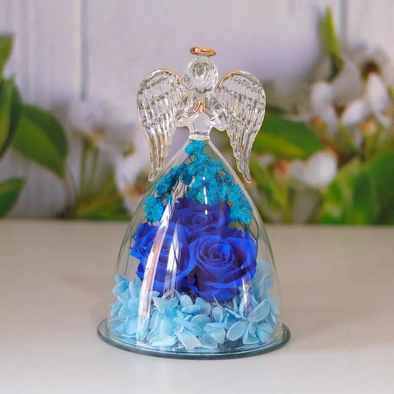 Eternal Flower Gift Box Angel Glass Cover Dried Rose Gift Box For Christmas New Year Valentine's Day Home Decor - Velora