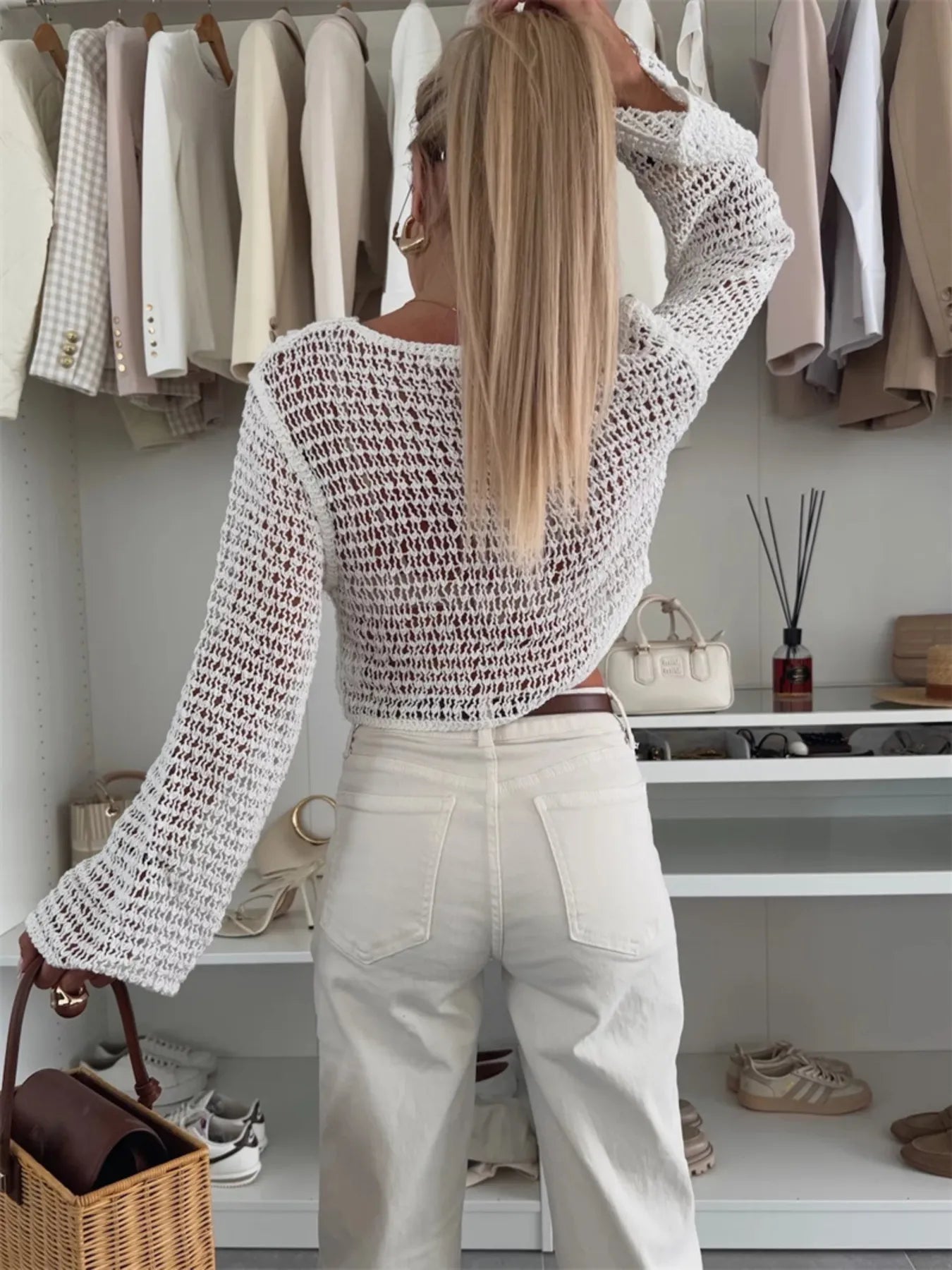 Openwork Round Neck Knit Cover Up - Velora