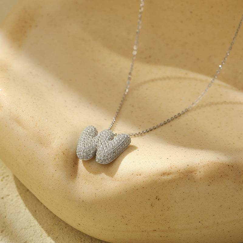 Silver 26 Letter Bubble Necklace For Women Full Diamond - Velora