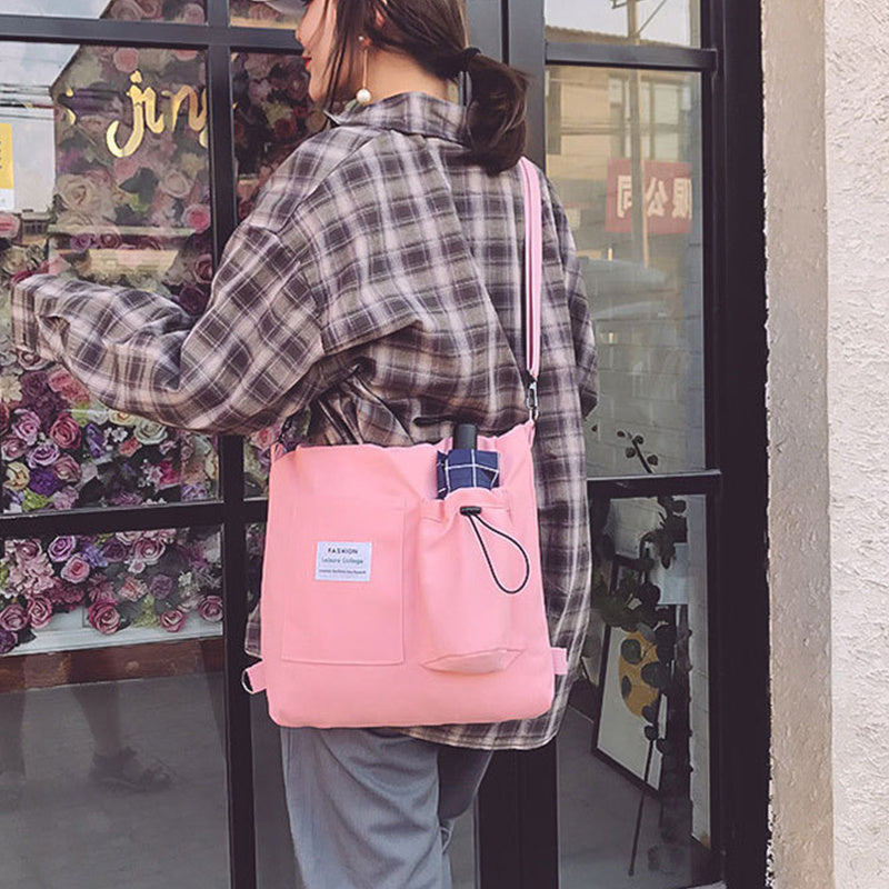 Harajuku Canvas Bags Students Handbag With Pockets Preppy Buckpack Shoulder Bag For Women Shoolbags - Velora