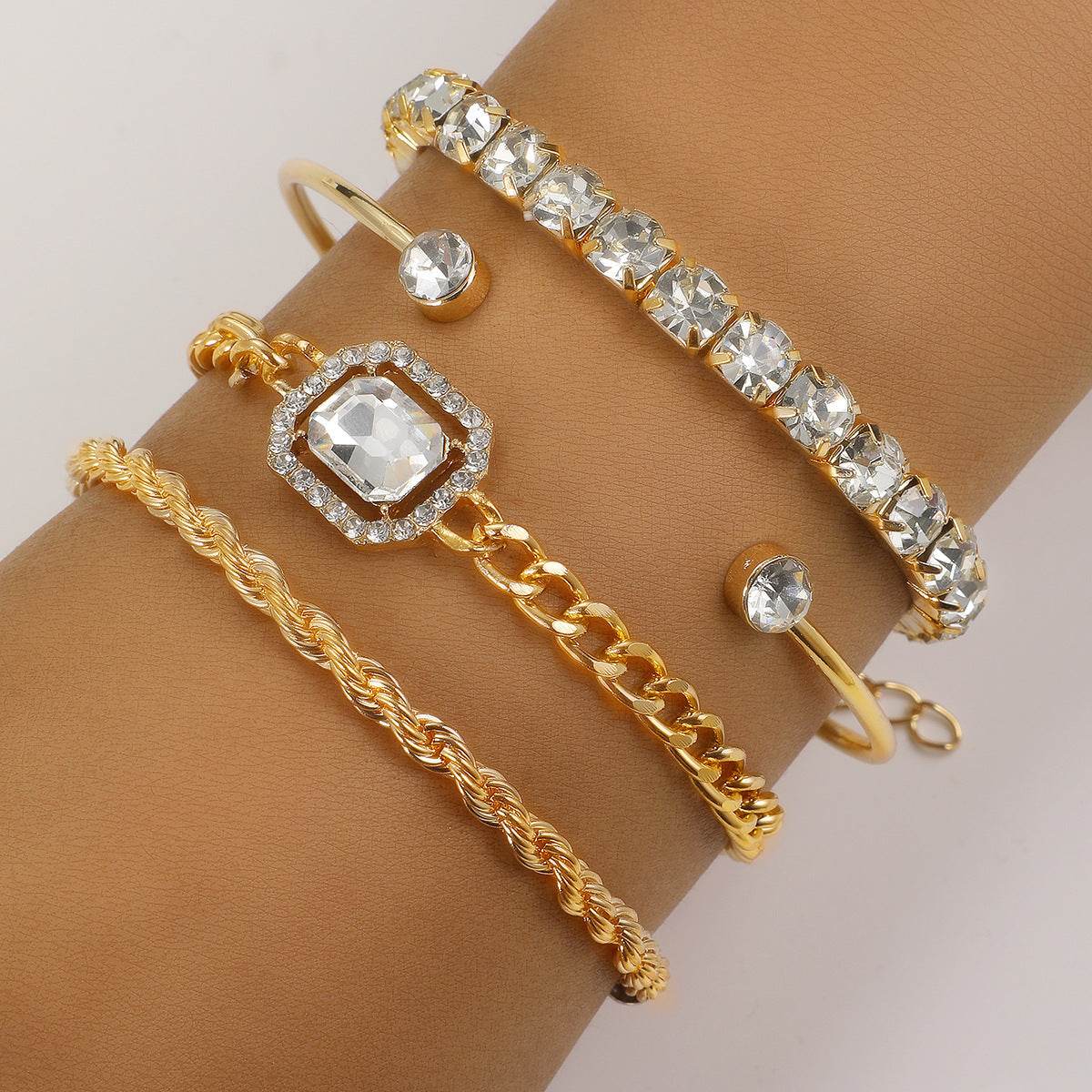 Fashion Jewelry 4 Pcs Crystal Bracelet Set Bohemian Design For Women Vintage Luxury Twisted Cuff Chains Armband Jewelry Accessories - Velora