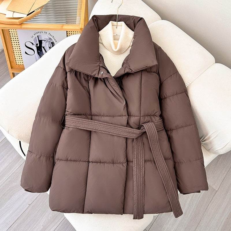 Warm Lapel Plaid Coat With Belt Design Fashion Casual Thick Jacket Fall And Winter Women's Clothing - Velora