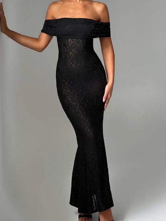 Devine Lace Off-Shoulder Maxi Dress - Velora