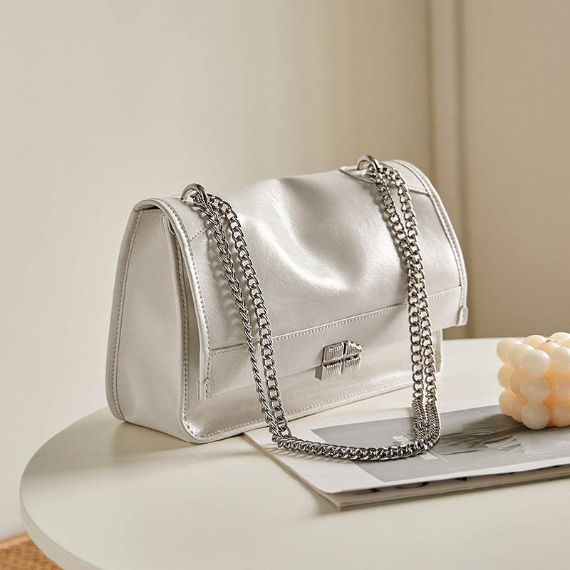 Large Black Chain Messenger Bag - Velora