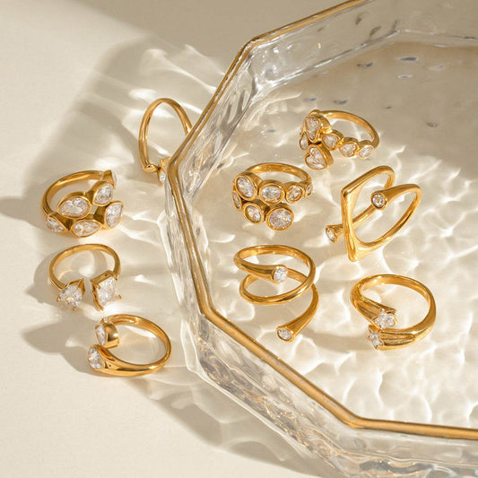 18K Gold Stainless Steel Open-end Zircon Ring High-grade Ins - Velora