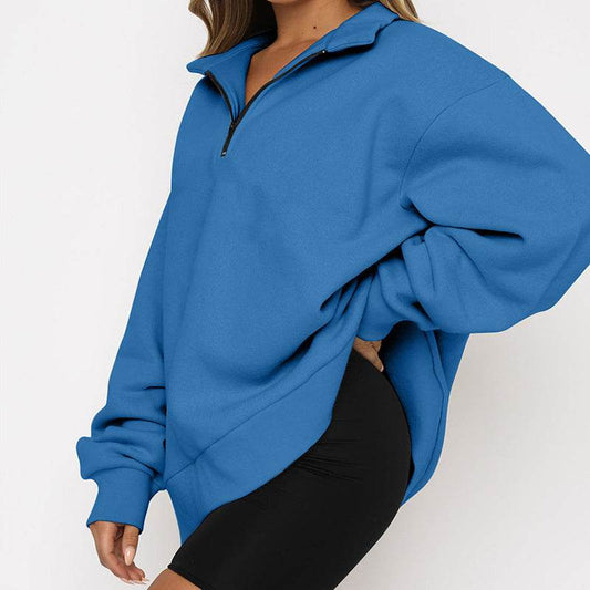 Women Sweatshirts Zip Turndown Collar Loose Casual Tops Clothes - Velora