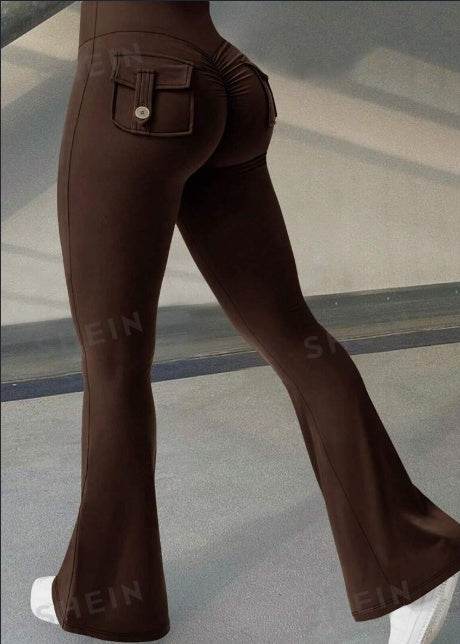 Yoga Fitness Flared Pants With Pockets Ins Fashion Slim High Waist Sports Trousers Scrunch Butt Booty Workout Lifting Leggings - Velora