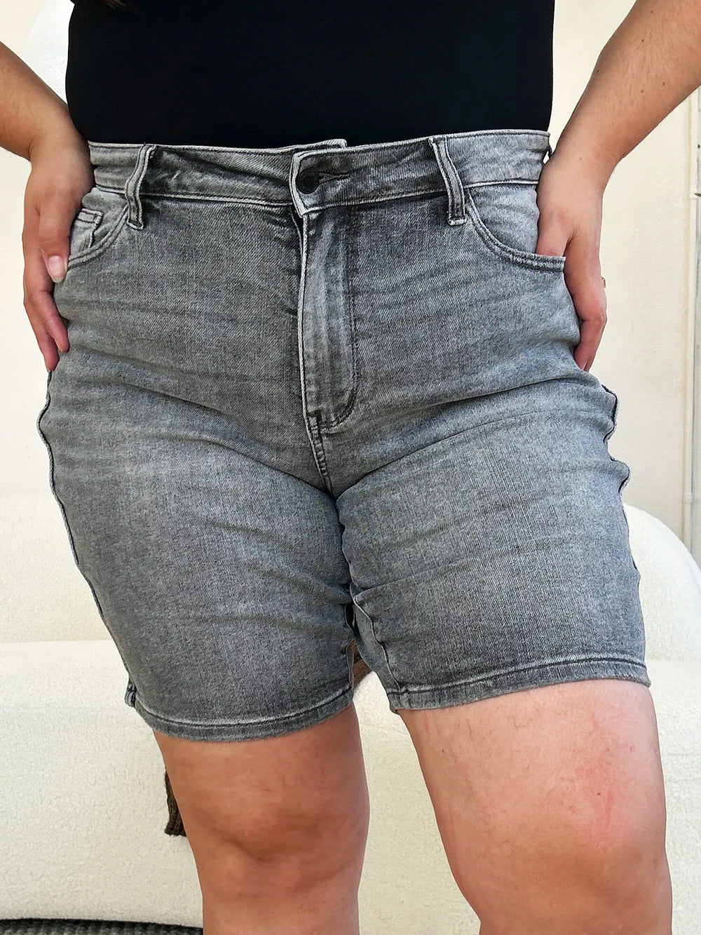 Judy Blue Full Size High Waist Washed Denim Shorts - Velora