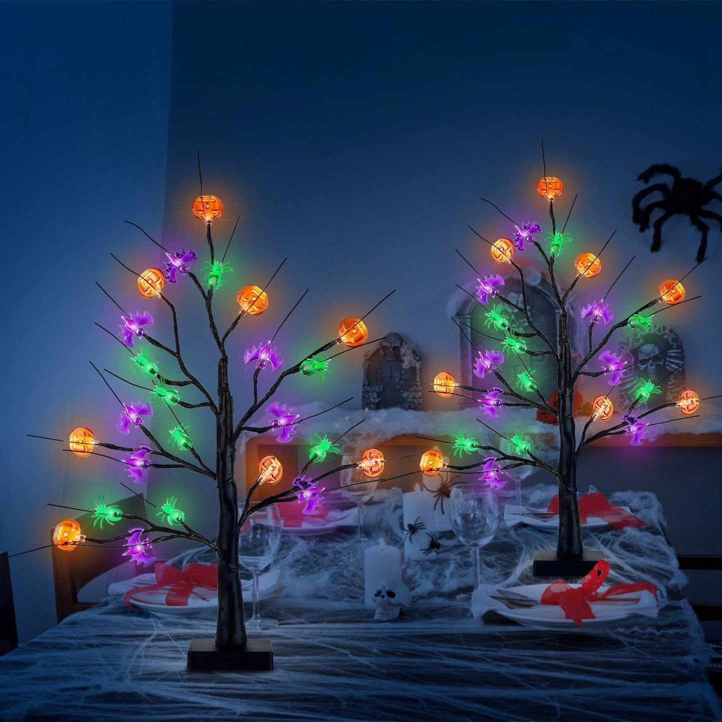 2Pack 1.97FT Lighted Halloween Trees Halloween Indoor Decorations Black Halloween Tree Lights With Timer Adjustable Twigs For Tabletop Party - Velora