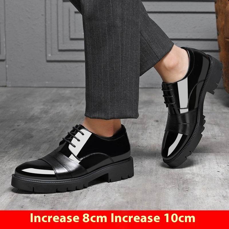 Height Increasing Insole 10cm Men's Business Formal Wear Paint Bright Leather 8cm Platform Height Increasing Shoes - Velora