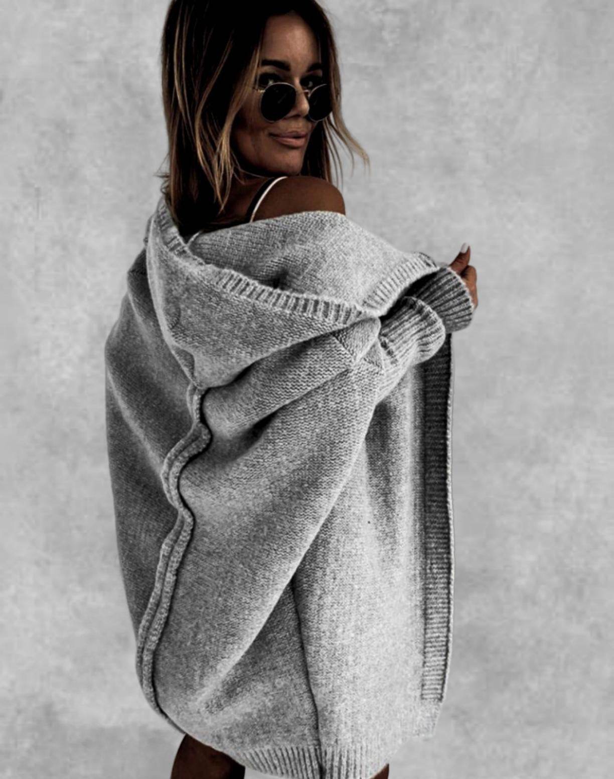 Fashion Bat Sleeve Hooded Cardigan Oversized Loose Temperament Solid Color Sweater Womens Clothing - Velora