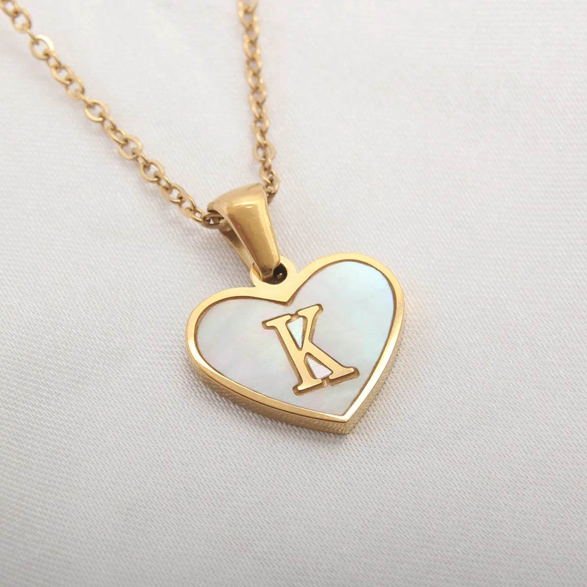 26 Letter Heart-shaped Necklace White Shell Love Clavicle Chain Fashion Personalized Necklace For Women Jewelry Valentine's Day - Velora