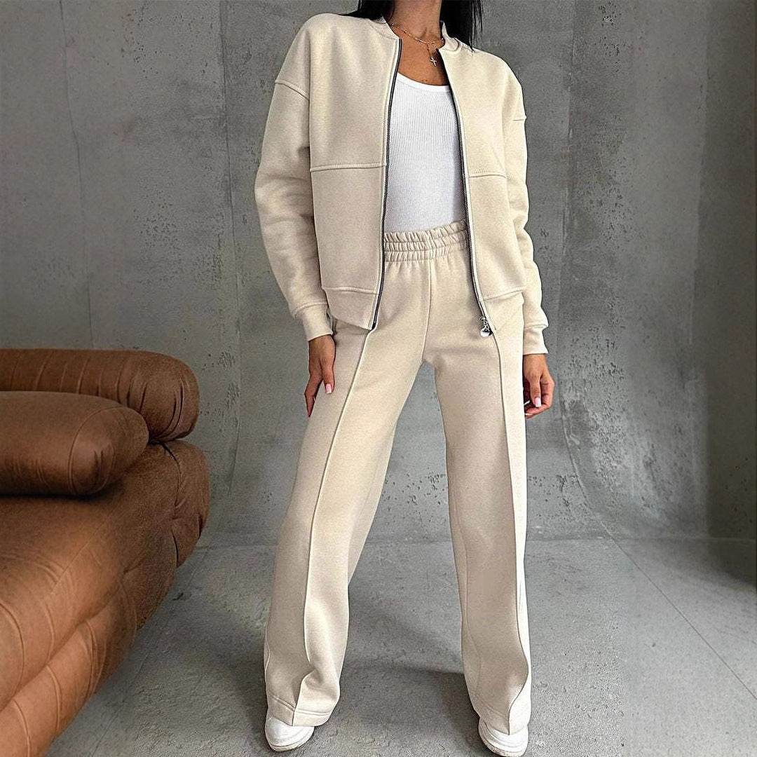 Women's Sports Suits Zipper Jacket And Wide Leg Pants Two-piece Set - Velora