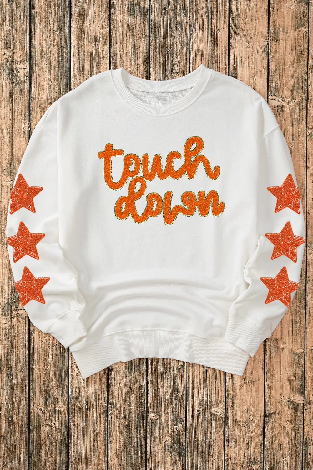 Letter & Star Round Neck Long Sleeve Sweatshirt - Velora