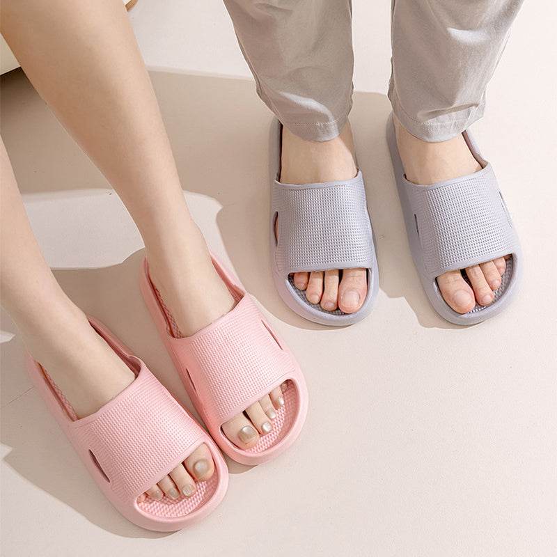 Solid Color Thick Bottom Home Slippers Summer Non-slip Floor Bathroom Slipper Women Men Couples Shoes - Velora