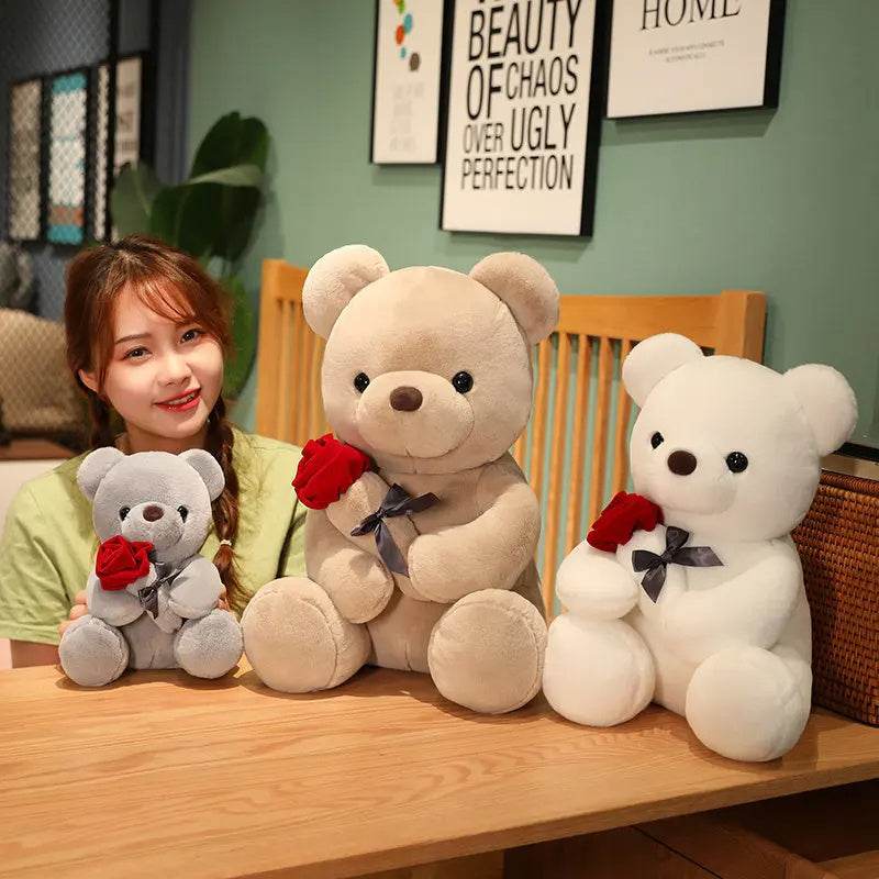 23-45cm New Lovely Hug Roses Teddy Bear Plush Pillow Stuffed Soft Animal Dolls Nice Birthday Gift Girlfriend Valentine's Day - Velora