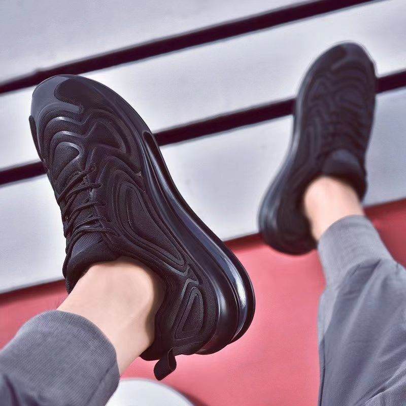 Casual Air Cushion Black Shoes Men Outdoor Breathable Lace-up Sneakers Running Sports Shoes - Velora