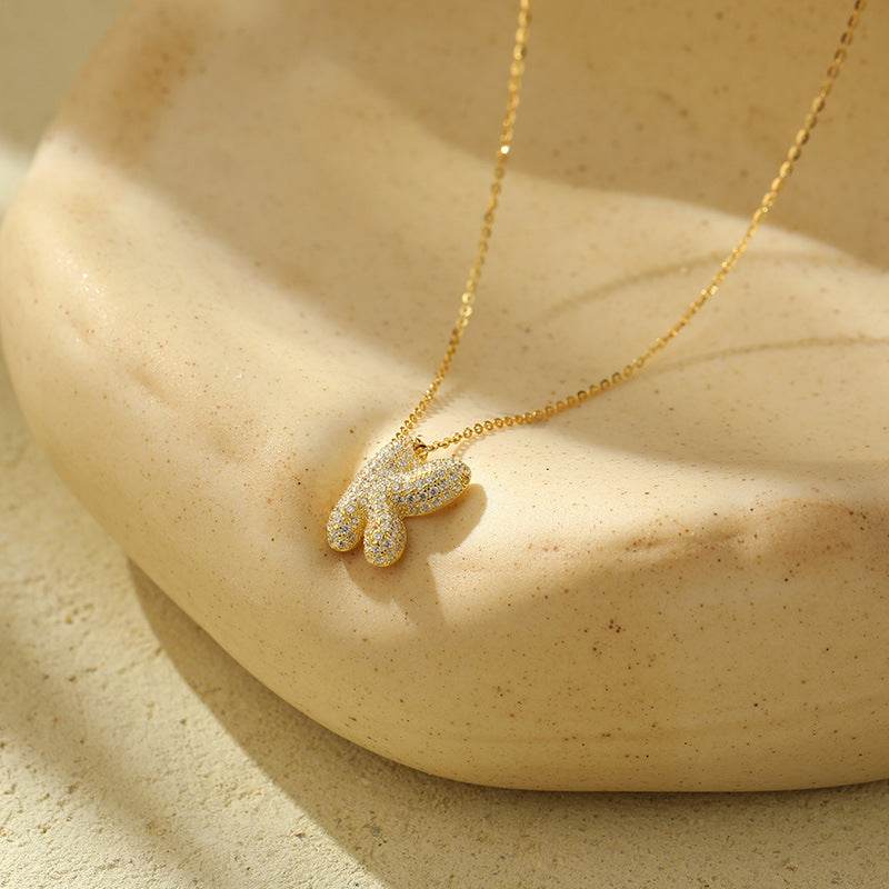Silver 26 Letter Bubble Necklace For Women Full Diamond - Velora