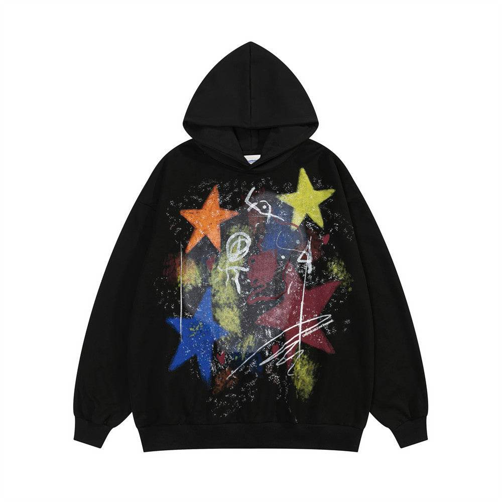Five-pointed Star Graffiti Splash Ink Printed Hoodie Men - Velora