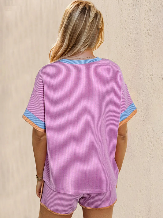 Oh Texture Round Neck Half Sleeve Top and Shorts Set - Velora